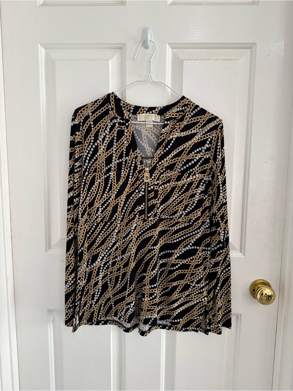 Michael Kors Black Chain-Print Button Down Blouse